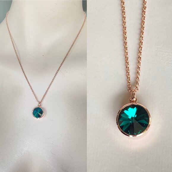 Butler Emerald Green Crystal Rose Gold Tone Necklace - Picture 1 of 9